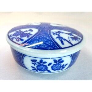 Vintage~Takahashi San Francisco (Japan)  Trinket Box Porcelain Blue White